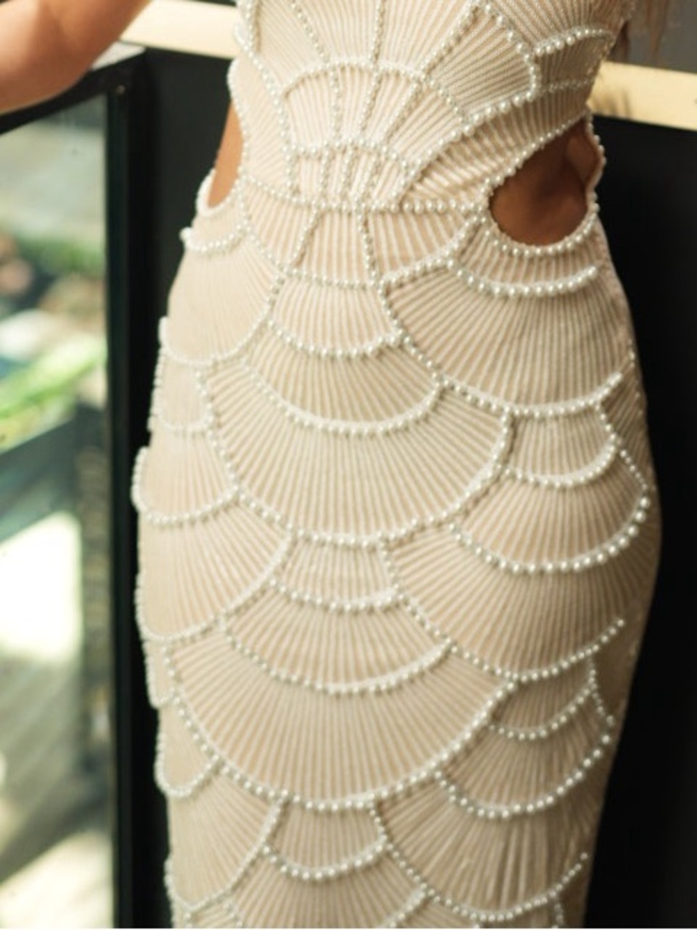 Elegant White Scallop Midi Dress - Women's